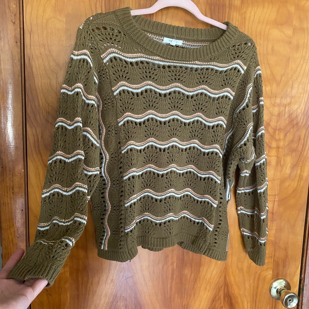 Maurices Retro Style Olive and Cream Knit Sweater